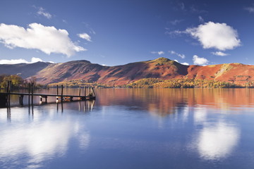A jetty at the edge of Derwent Water in the Lake District National Park, Cumbria
