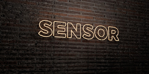 SENSOR -Realistic Neon Sign on Brick Wall background - 3D rendered royalty free stock image. Can be...