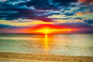 Le Morn beach at sunset.