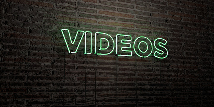 VIDEOS -Realistic Neon Sign on Brick Wall background - 3D rendered royalty free stock image. Can be used for online banner ads and direct mailers..