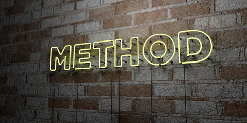 METHOD - Glowing Neon Sign on stonework wall - 3D rendered royalty free stock illustration.  Can be used for online banner ads and direct mailers..