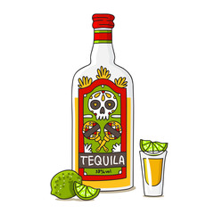 Bottle of tequila with lime - obrazy, fototapety, plakaty