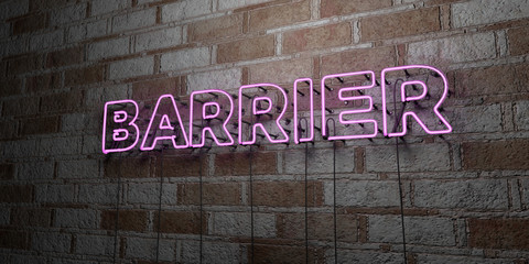 BARRIER - Glowing Neon Sign on stonework wall - 3D rendered royalty free stock illustration.  Can be used for online banner ads and direct mailers..