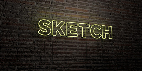 SKETCH -Realistic Neon Sign on Brick Wall background - 3D rendered royalty free stock image. Can be used for online banner ads and direct mailers..