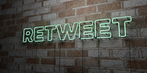 RETWEET - Glowing Neon Sign on stonework wall - 3D rendered royalty free stock illustration.  Can be used for online banner ads and direct mailers..