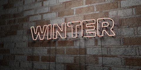 Fototapeta na wymiar WINTER - Glowing Neon Sign on stonework wall - 3D rendered royalty free stock illustration. Can be used for online banner ads and direct mailers..