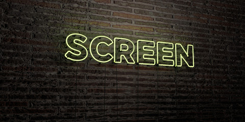 SCREEN -Realistic Neon Sign on Brick Wall background - 3D rendered royalty free stock image. Can be used for online banner ads and direct mailers..