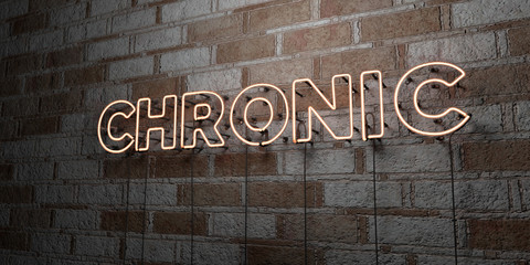 CHRONIC - Glowing Neon Sign on stonework wall - 3D rendered royalty free stock illustration.  Can be used for online banner ads and direct mailers..