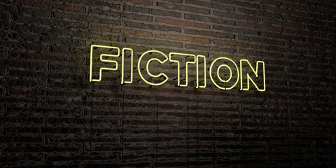 FICTION -Realistic Neon Sign on Brick Wall background - 3D rendered royalty free stock image. Can be used for online banner ads and direct mailers..