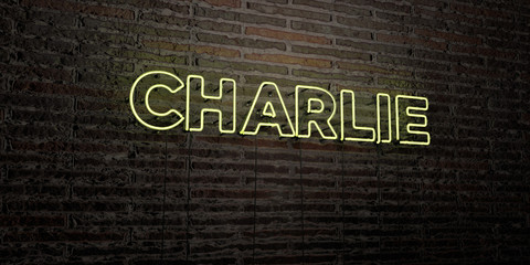 CHARLIE -Realistic Neon Sign on Brick Wall background - 3D rendered royalty free stock image. Can be used for online banner ads and direct mailers.. - obrazy, fototapety, plakaty