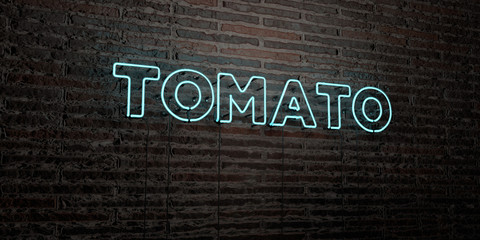 TOMATO -Realistic Neon Sign on Brick Wall background - 3D rendered royalty free stock image. Can be used for online banner ads and direct mailers..