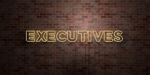 EXECUTIVES - fluorescent Neon tube Sign on brickwork - Front view - 3D rendered royalty free stock picture. Can be used for online banner ads and direct mailers..