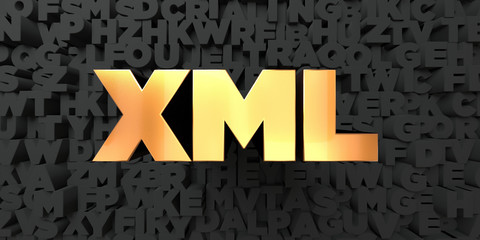 Xml - Gold text on black background - 3D rendered royalty free stock picture. This image can be used for an online website banner ad or a print postcard.