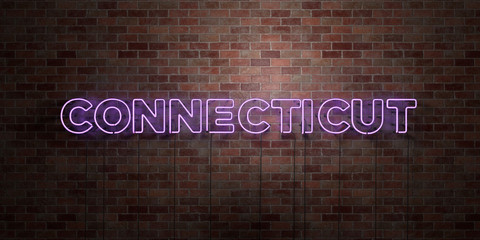 CONNECTICUT - fluorescent Neon tube Sign on brickwork - Front view - 3D rendered royalty free stock picture. Can be used for online banner ads and direct mailers..
