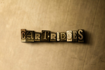 CARTRIDGES - close-up of grungy vintage typeset word on metal backdrop. Royalty free stock illustration.  Can be used for online banner ads and direct mail.