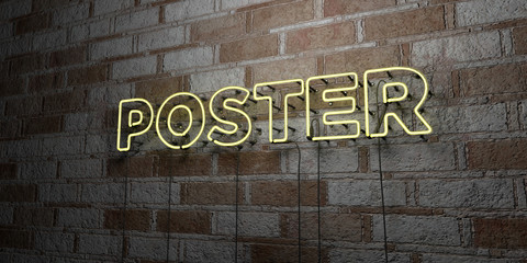 POSTER - Glowing Neon Sign on stonework wall - 3D rendered royalty free stock illustration.  Can be used for online banner ads and direct mailers..