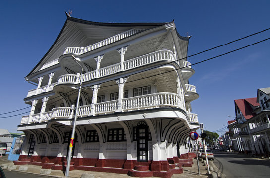 Recently constructed house in the traditional style of Paramaribo, Suriname