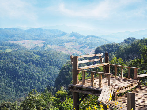 Wooden seat at viewpoint in Mae Hong Sorn province, Northen of T
