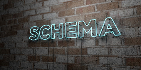 SCHEMA - Glowing Neon Sign on stonework wall - 3D rendered royalty free stock illustration.  Can be used for online banner ads and direct mailers..