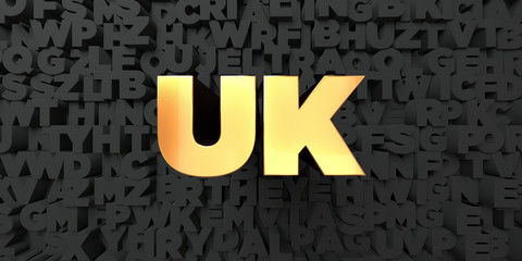 Uk - Gold text on black background - 3D rendered royalty free stock picture. This image can be used for an online website banner ad or a print postcard.