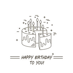 Cake with candle vector icon line isolated. Sweet dessert illustration. Happy birthday wedding party celebration food silhouette. Bakery, cafe, restaurant design element. Chocolate cream.