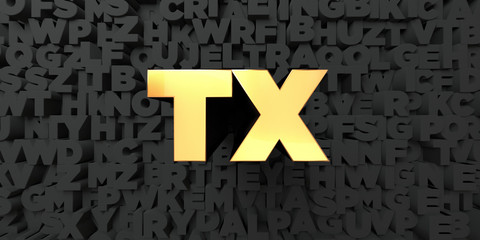 Tx - Gold text on black background - 3D rendered royalty free stock picture. This image can be used for an online website banner ad or a print postcard.
