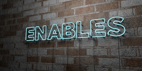 ENABLES - Glowing Neon Sign on stonework wall - 3D rendered royalty free stock illustration.  Can be used for online banner ads and direct mailers..