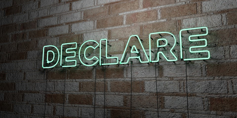 DECLARE - Glowing Neon Sign on stonework wall - 3D rendered royalty free stock illustration.  Can be used for online banner ads and direct mailers..