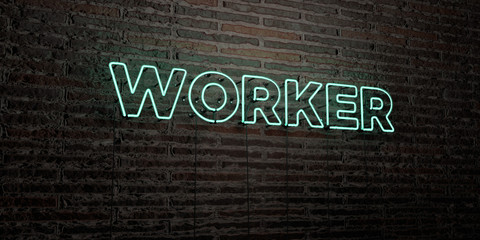 WORKER -Realistic Neon Sign on Brick Wall background - 3D rendered royalty free stock image. Can be used for online banner ads and direct mailers..