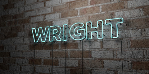WRIGHT - Glowing Neon Sign on stonework wall - 3D rendered royalty free stock illustration.  Can be used for online banner ads and direct mailers..