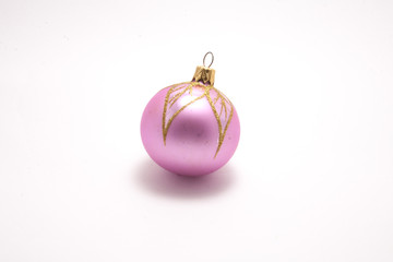 Pink christmas ball isolated on white background