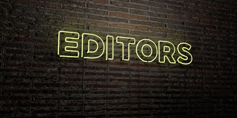 EDITORS -Realistic Neon Sign on Brick Wall background - 3D rendered royalty free stock image. Can be used for online banner ads and direct mailers..