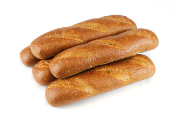fresh baked wheat hoagie bread isolated on white background