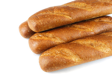 fresh baked wheat hoagie bread isolated on white background