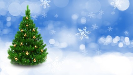 3d illustration of  over Christmas background with lights and balls decorated Christmas tree