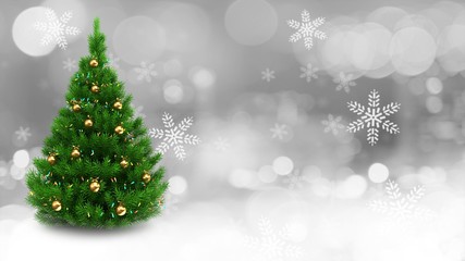 3d illustration of  over snow background with lights and balls decorated Christmas tree