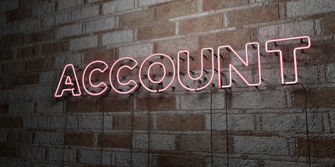 ACCOUNT - Glowing Neon Sign on stonework wall - 3D rendered royalty free stock illustration.  Can be used for online banner ads and direct mailers..
