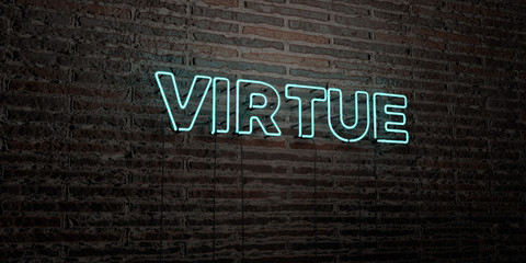 VIRTUE -Realistic Neon Sign on Brick Wall background - 3D rendered royalty free stock image. Can be used for online banner ads and direct mailers..