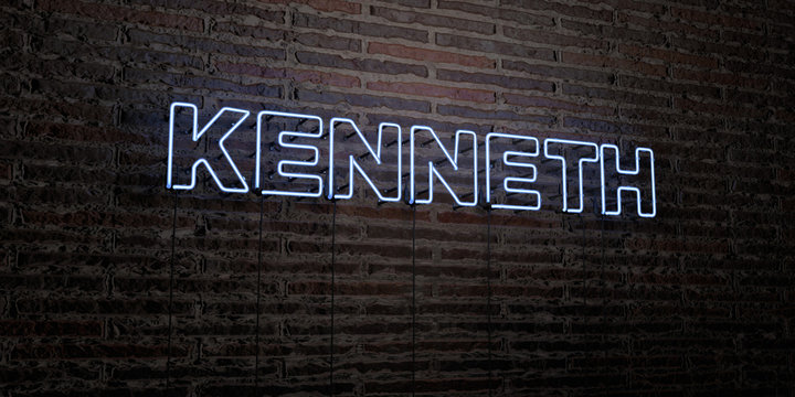 KENNETH -Realistic Neon Sign on Brick Wall background - 3D rendered royalty free stock image. Can be used for online banner ads and direct mailers..