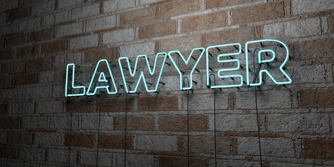 LAWYER - Glowing Neon Sign on stonework wall - 3D rendered royalty free stock illustration.  Can be used for online banner ads and direct mailers..