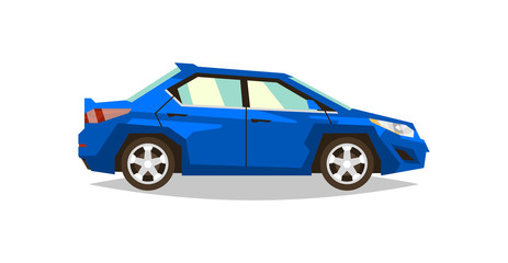 Fototapeta na wymiar Blue car sedan. Side view. Transport for travel. Gas engine. Alloy wheels. Vector illustration. Flat style
