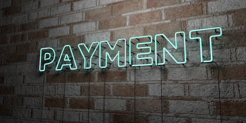 PAYMENT - Glowing Neon Sign on stonework wall - 3D rendered royalty free stock illustration.  Can be used for online banner ads and direct mailers..