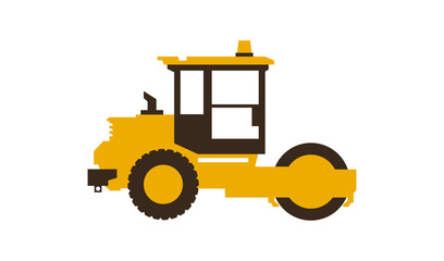 Icon paver. Men at work. Construction machinery. Vector illustration. Sleek style.