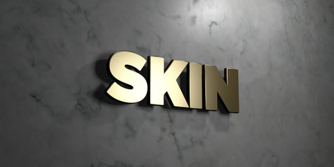 Skin - Gold sign mounted on glossy marble wall  - 3D rendered royalty free stock illustration. This image can be used for an online website banner ad or a print postcard.