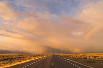 Fototapeta na wymiar Open Road Orange Sunset Southwestern Highway