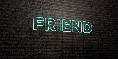 FRIEND -Realistic Neon Sign on Brick Wall background - 3D rendered royalty free stock image. Can be used for online banner ads and direct mailers..