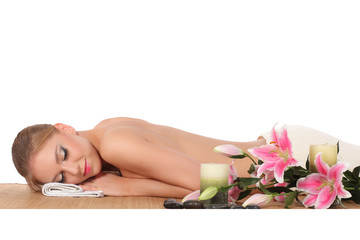 Obraz na płótnie Canvas Young beautiful woman getting spa treatment