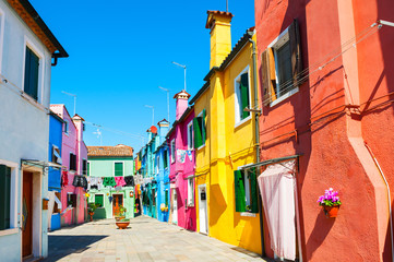 Fototapeta na wymiar Colorful houses in Burano island near Venice, Italy