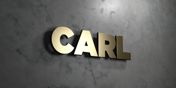 Carl - Gold sign mounted on glossy marble wall  - 3D rendered royalty free stock illustration. This image can be used for an online website banner ad or a print postcard.
