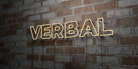 VERBAL - Glowing Neon Sign on stonework wall - 3D rendered royalty free stock illustration.  Can be used for online banner ads and direct mailers..